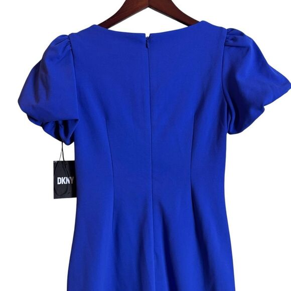 DKNY Ruched Bubble Sleeve Mini Sheath Boatneck Dress Size 4P Cobalt Blue NEW - Picture 9 of 16